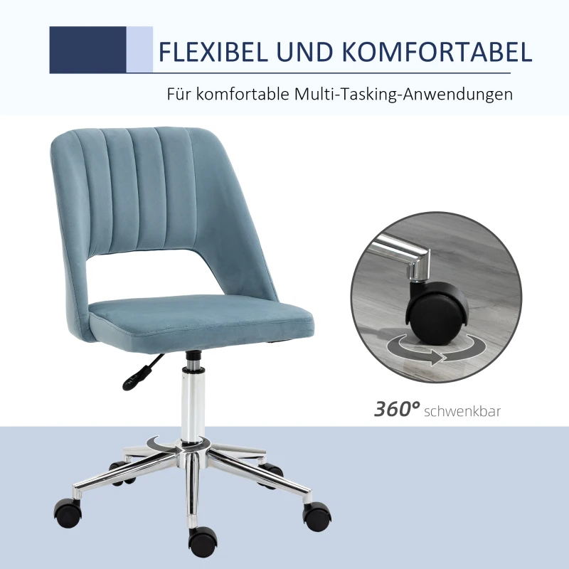 Vinsetto kantoorstoel draaistoel bureaustoel in hoogte verstelbaar 360° draaibaar schelpvorm met naadlijn design schuimstof fluweelzacht polyester blauw 49 x 54 x 79-91 cm