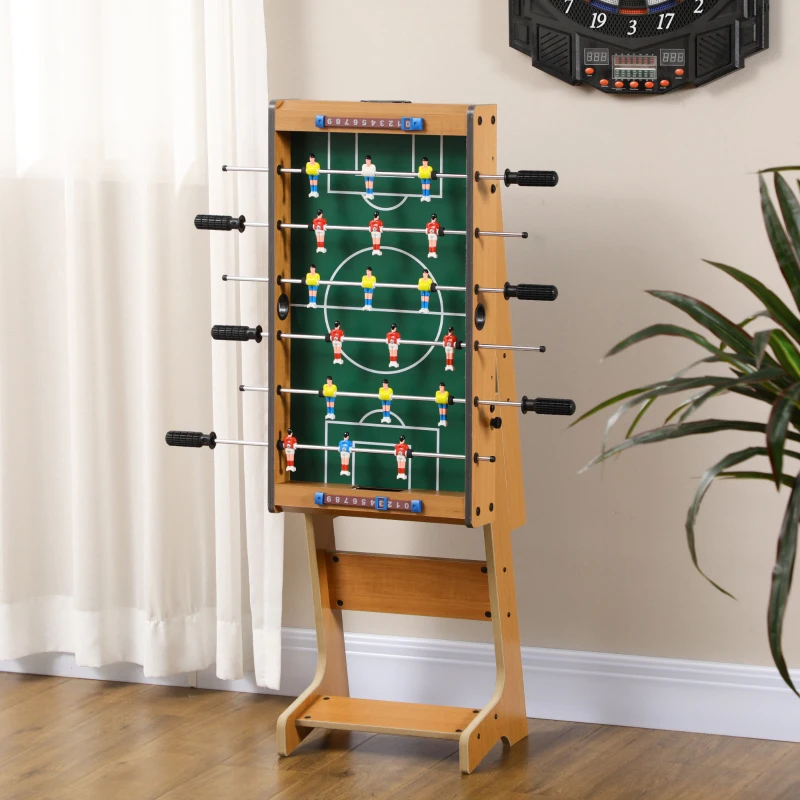 HOMCOM Futbolín Plegable para Niños y Adultos Futbolín de Madera 69x37x70 cm con 2 Bolas 6 Asas 2 Marcadores de Puntos 18 Jugadores para Familias Fiestas Juegos Natural