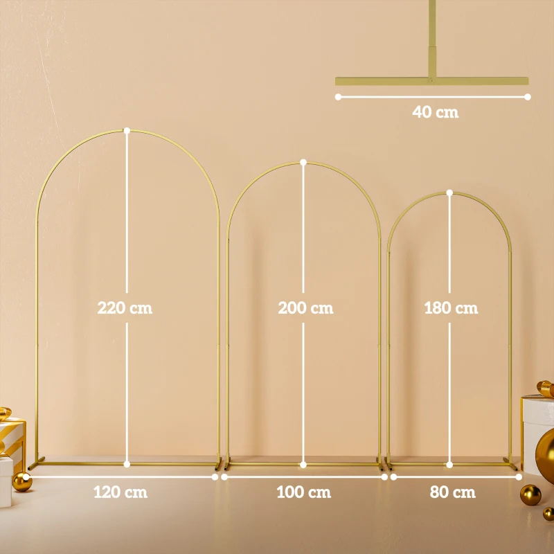 Outsunny Set de 3 Arcos de Jardín para Rosas de Metal de 220/200/180 cm con Recubrimiento en Polvo para Patio Terraza Dorado