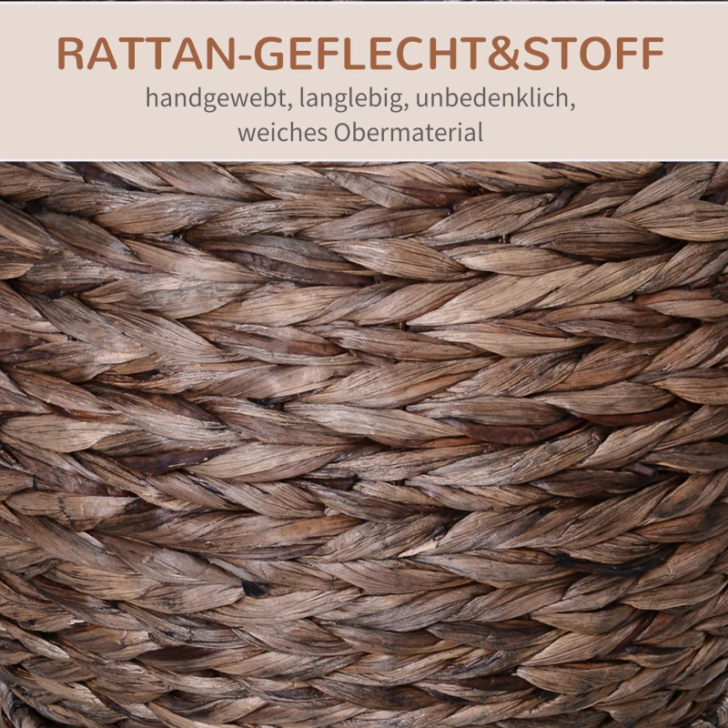 PawHut Waterhyacint kattenmand met kussen, kattenbed, huisdierbed, 50 cm x 42 cm x 60 cm, bruin+beige