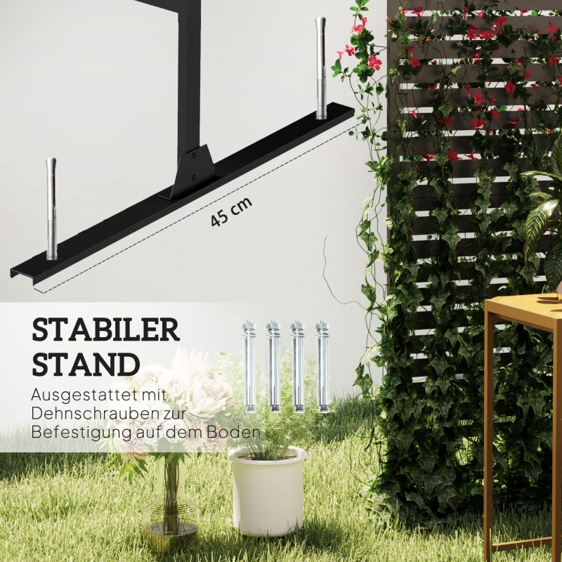 Outsunny Buitenruimteverdeler van Metaal, Lamellenontwerp, Decoratieve Scheidingswand voor Terras, Tuin, Balkon, Zwart