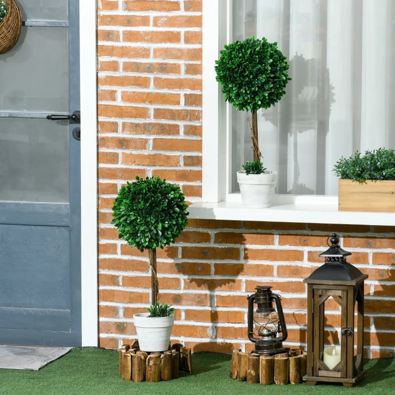 HOMCOM Set 2 Piante Finte Alberi di Bosso da Interno ed Esterno con Vaso, Ø28x60cm