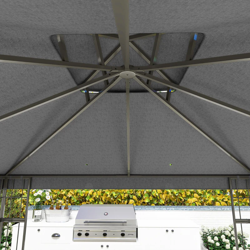 Outsunny 3 x 3 m tuinpaviljoen, 2-laags dakontwerp, UV30+ bescherming, UV-bestendig, zonwering, metalen frame, Donkergrijs