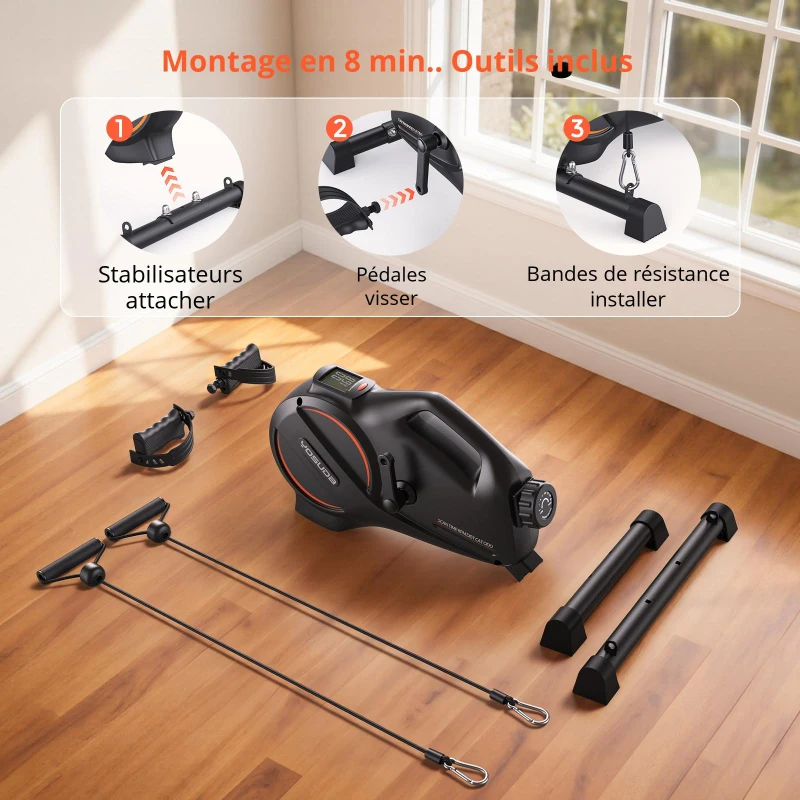 Pédalier d'entraînement, affichage LCD, gain de place, châssis métallique, 50x45x33 cm, noir
