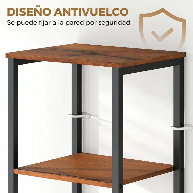 kleankin Columna de Baño Estrecha con Puerta de Lamas Estantes Ajustables Compartimentos Abiertos 37x30x167 cm Marrón Rústico