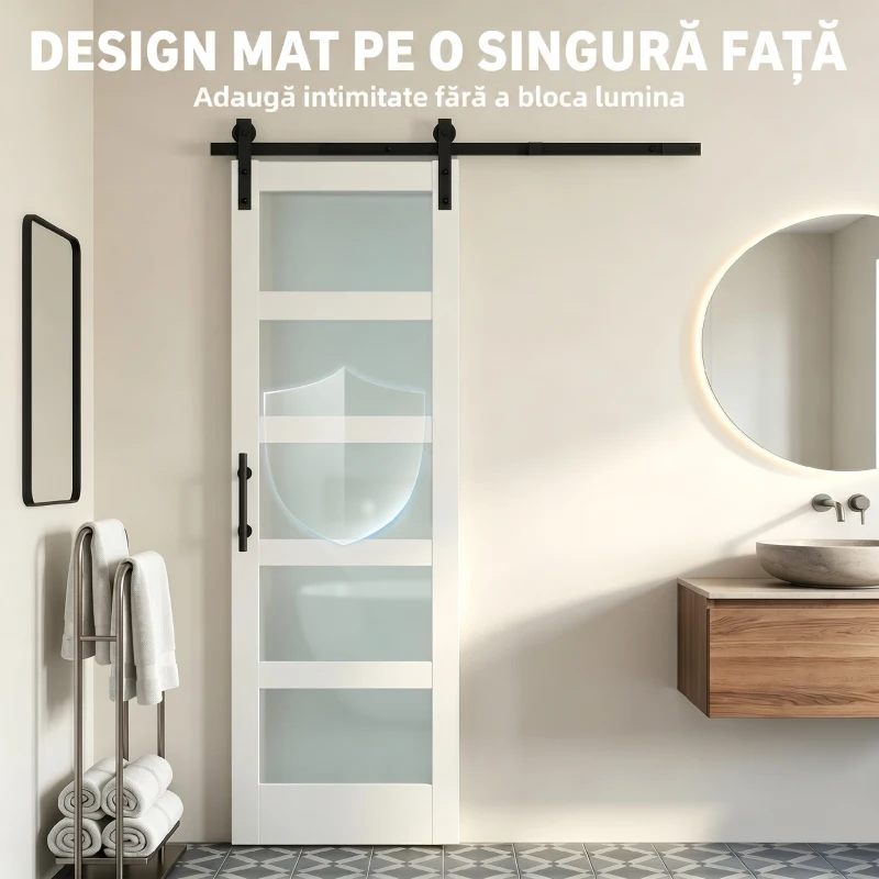 HOMCOM Ușă Culisantă Interior Rustică cu Șină Silențioasă, Kit Feronerie și Mâner, Alb