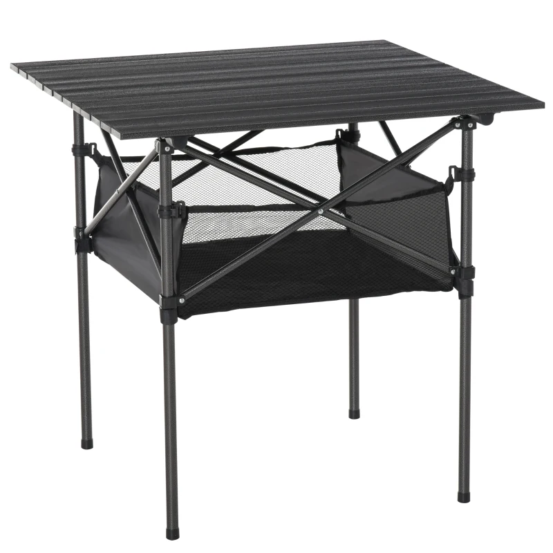 Outsunny Tavolo da Campeggio Picnic Pieghevole, Salvaspazio e Arrotolabile con Borsa da Viaggio, Nero 70x70x69cm
