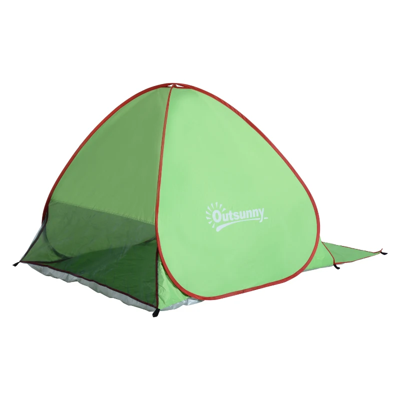 Outsunny Abri de plage tente de plage pliable Pop-up automatique instantané protection UV fenêtre arrière grand tapis de sol vert rouge