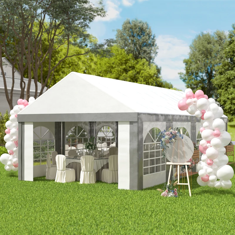 Outsunny Tenda para Festa 4x8 m Tenda de Jardim com Paredes Removíveis Portas e Janelas Anti-UV para Casamento e Eventos Cinzento
