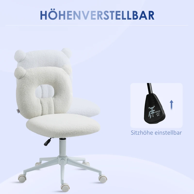 HOMCOM Bureaustoel, verstelbaar, teddybont, 50 cm x 56 cm x 90 cm, wit(m-4)