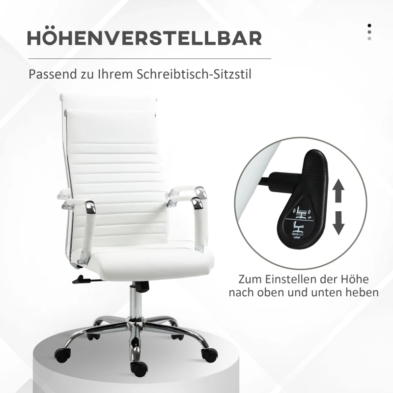 Vinsetto bureaustoel ergonomische bureaustoel met wipfunctie directiestoel hoogteverstelbare draaistoel gestoffeerd kunstleer schuim Wit 54 x 62 x 104-114 cm