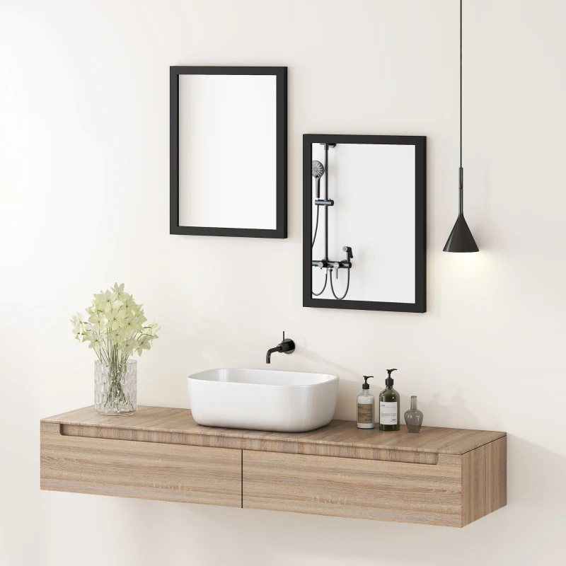HOMCOM Wall Bathroom Mirror, 30 x 40 cm Wall-Mounted Mirror for Living Room, Bedroom, Hallway, Set of 2, Black