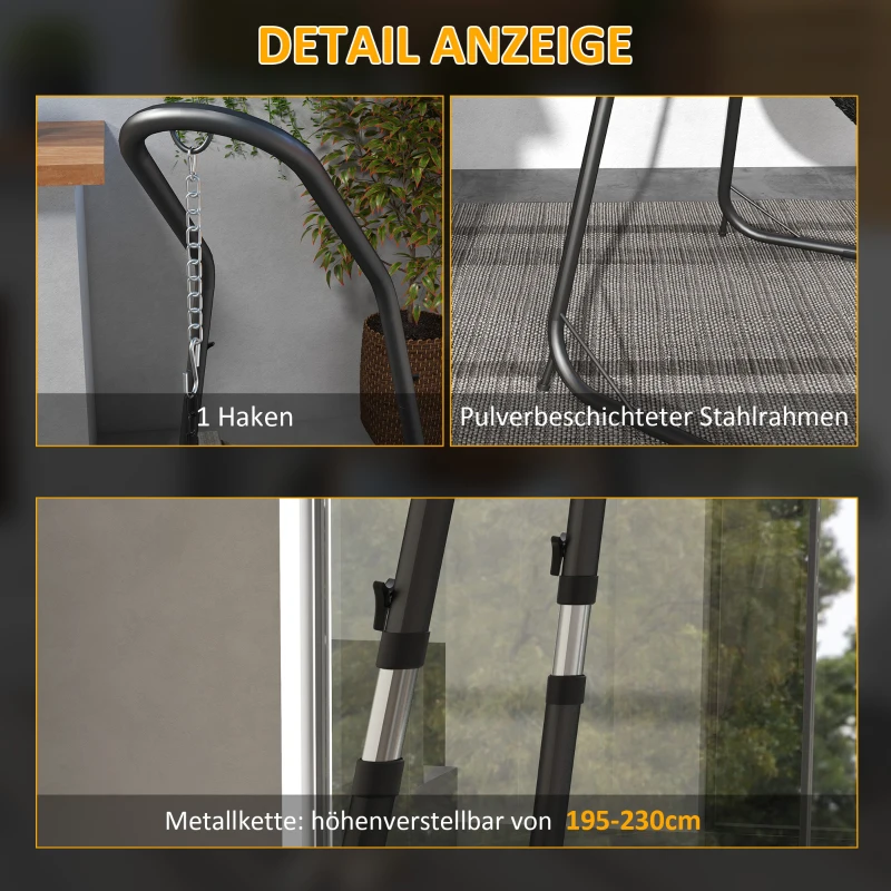 Outsunny Hangstoelstandaard Standaard voor Hangstoel Ophanging, 133 cm x 116 cm x 195/230 cm, Zwart