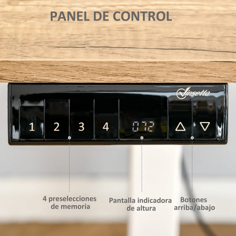 Vinsetto Escritorio Eléctrico con Altura Ajustable y 4 Teclas de Memoria para Oficina Hogar 140x70x72-116 cm  Blanco y Natural