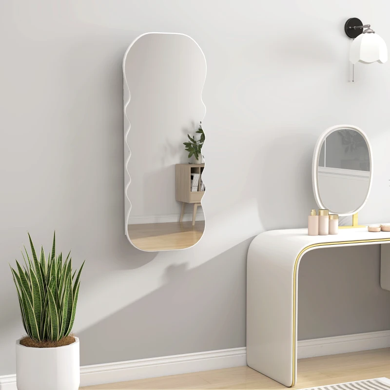 HOMCOM Espejo Joyero con Luz LED Montado en la Pared o en la Puerta con Cerradura Espejo Entero Blanco