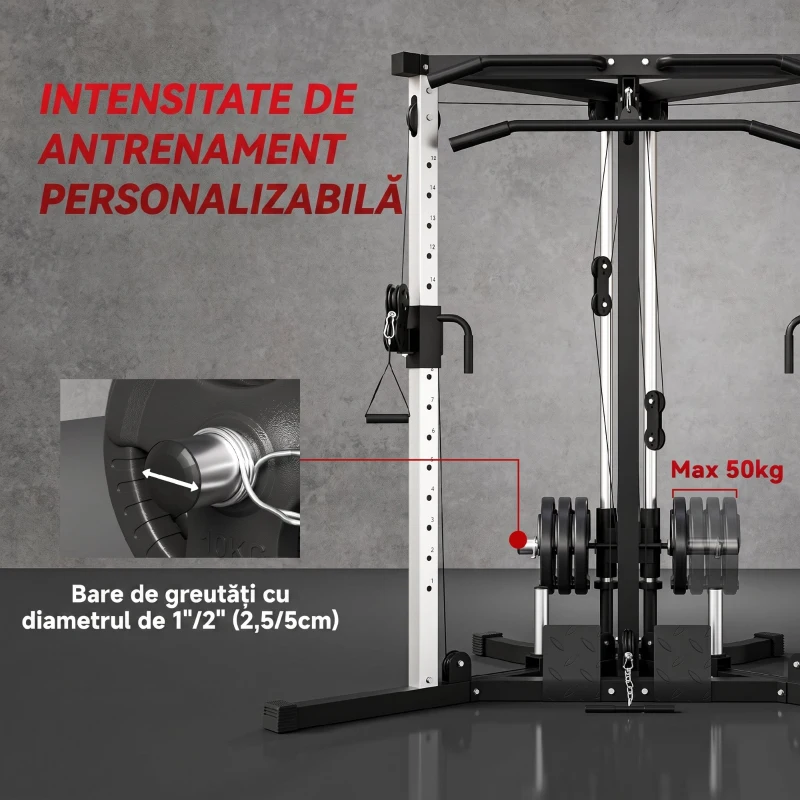 SPORTNOW Stație de Fitness pentru Antrenament Total cu Bară pentru Trazioni și Bilanciere, din Oțel, 170x139x200 cm, Negru