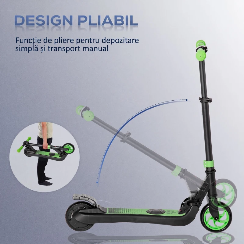 HOMCOM Trotinetă Electrică Pliabilă pentru Copii 6+ Ani cu Înălțime Reglabilă, 71x36.5x75-80 cm, Negru și Verde