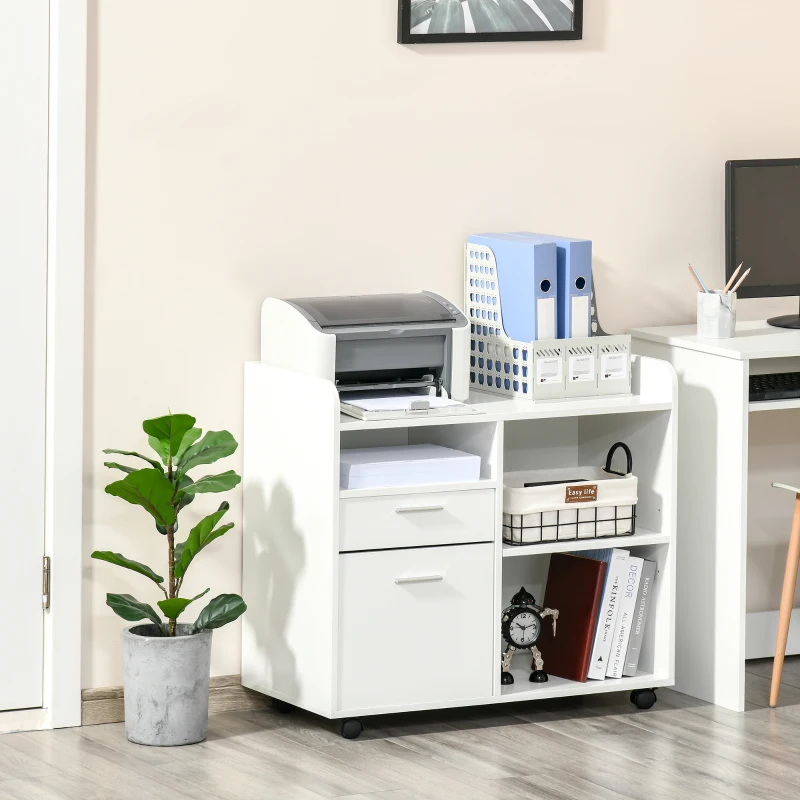 Vinsetto Support d'imprimante - Caisson d'organisation de Bureau Roulant - Dim. 80l x 40P x 72H cm en Bois Blanc