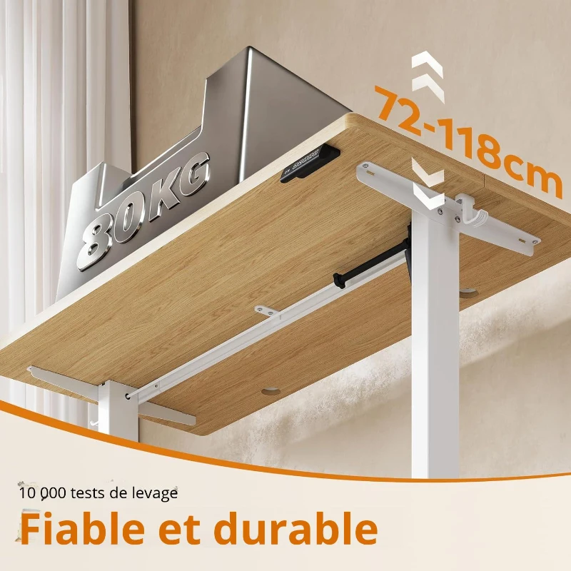 Bureau électrique assis-debout, système anti-collision, réglable en continu, 72–118 cm, 160x70x72-118 cm, coloris chêne