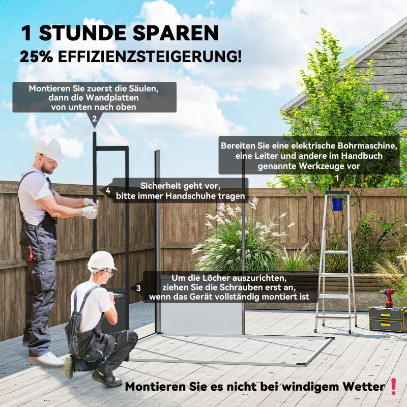 Outsunny 1,9 x 1,9 m Tuinhuis, Gereedschapsschuur van Kunststof, Afsluitbare Deuren, 2 Ventilatieopeningen, Donkergrijs(m-4)