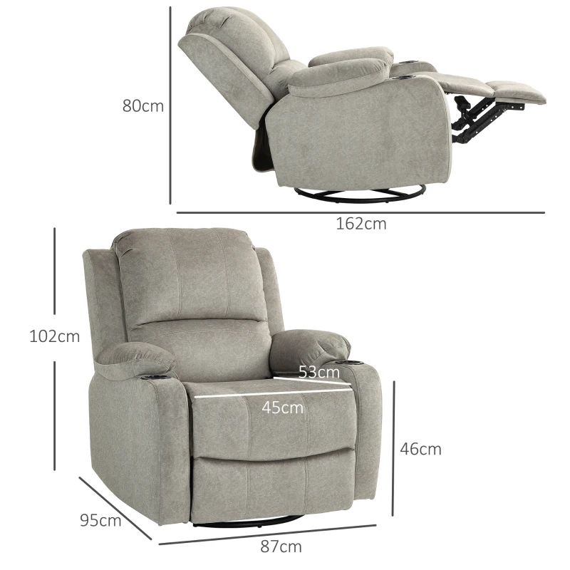 HOMCOM Relaxfauteuil met Voetensteun en Ligfunctie, incl. Bekerhouders, tot 150 kg, Bruin