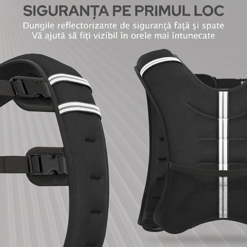 HOMCOM Vestă cu greutăți 8kg, respirabilă, cu buzunar pentru depozitare și bretele, din material Oxford, 40x35 cm, neagră