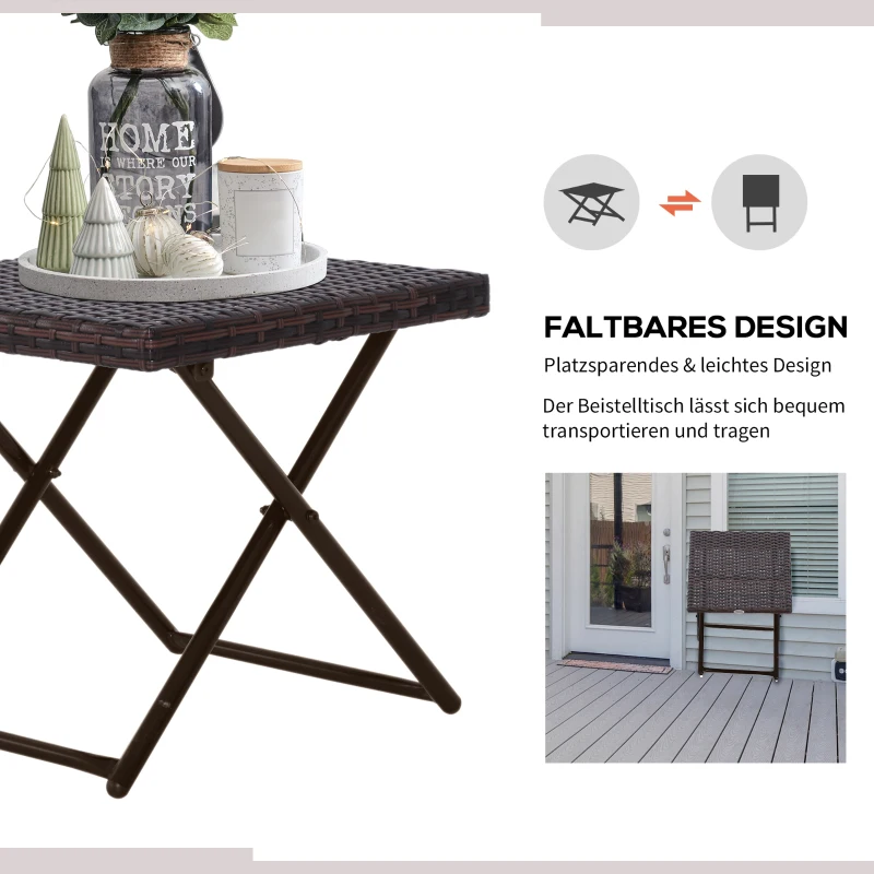 Outsunny Tuintafel bijzettafel opvouwbare poly-rotan bloemenstandaard tuinmeubelen terras