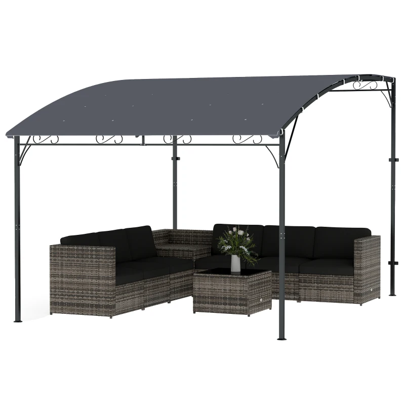 Outsunny Aanbouwpergola met metaalframe en dak, weerbestendig wandmontage pergola overkapping 2,86 x 3,84 x 2,52 m Grijs