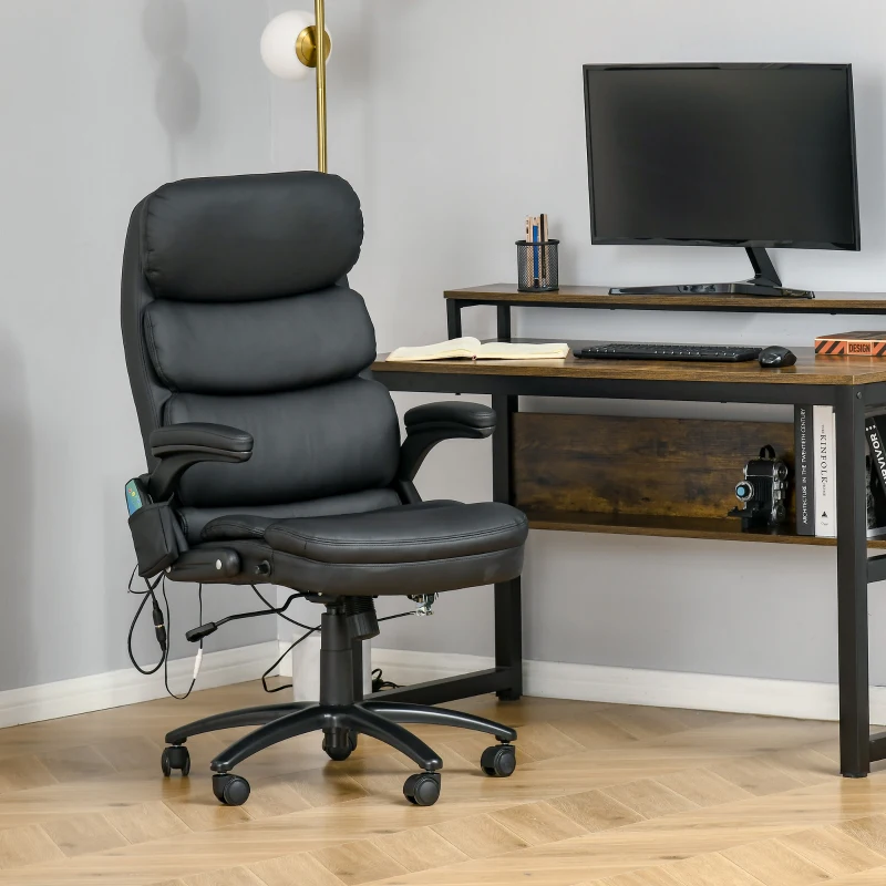 Vinsetto Fauteuil de bureau massant fauteuil bureau ergonomique grand confort hauteur réglable dossier inclinable télécommande filaire pivotante 360° noir