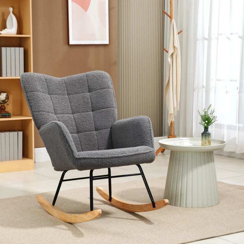 HOMCOM Schommelstoel babykamer, retro design massief hout Donkergrijs