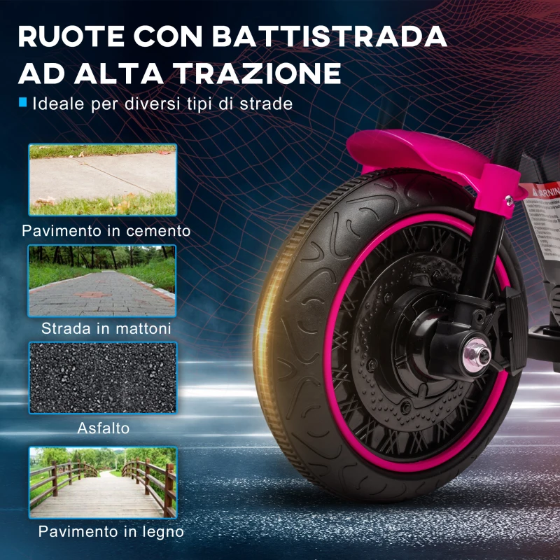 HOMCOM Moto Elettrica per Bambini 18-36 Mesi con Rotelle e Fanale, 76x42x57 cm, Rosa e Nero