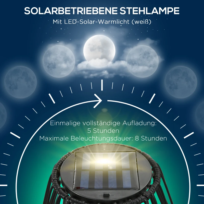 Outsunny buitenlamp, tuinlamp, werkt op zonne-energie, brandtijd van 8 uur, automatische inschakeling, rotanlook, 34 x 34 x 56 cm