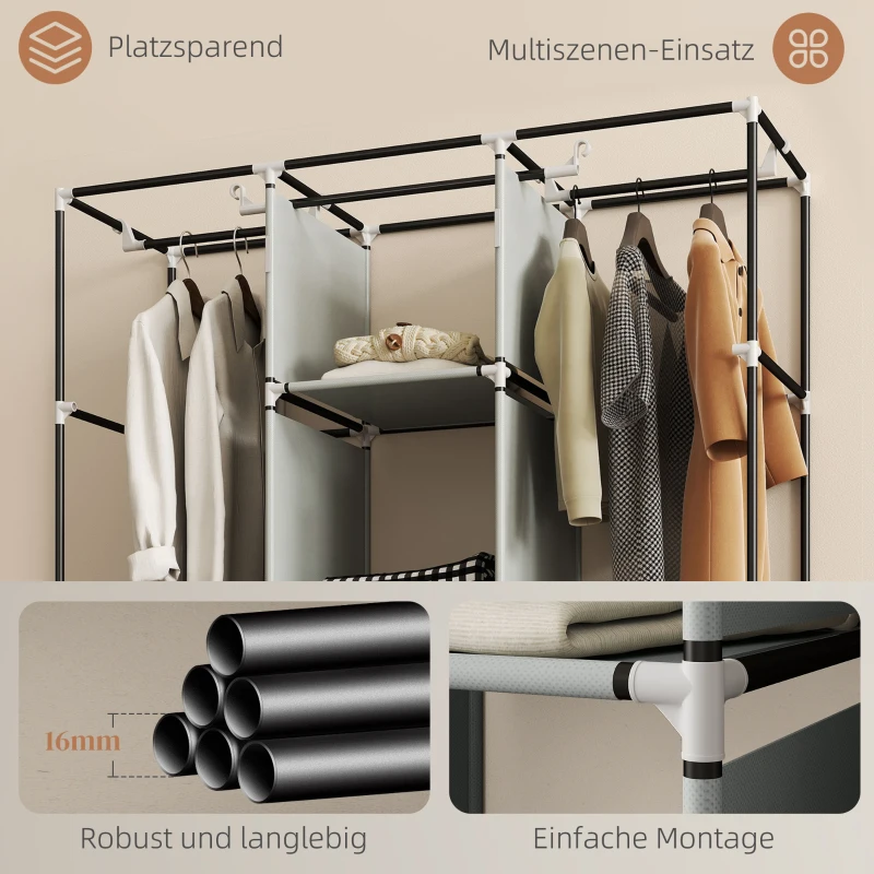 HOMCOM Vliesstoffen Kledingkast, Opvouwbare Kast, Incl. 3 Laden, 125 cm x 43 cm x 162,5 cm, Lichtgrijs(m-6)