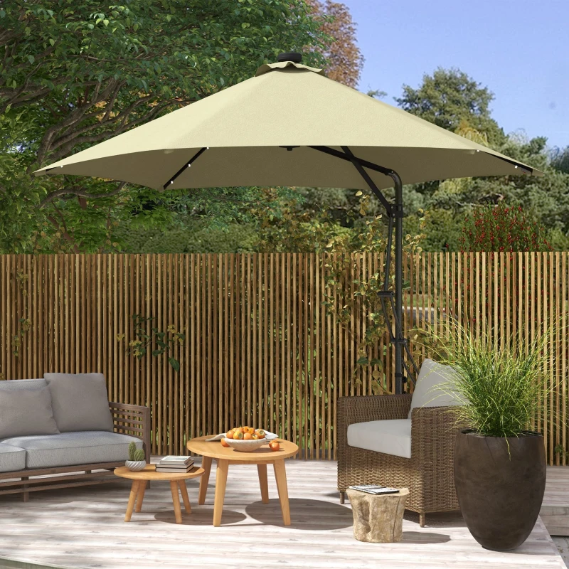 Outsunny 3(m) Solar LED Cantilever Parasol - Beige