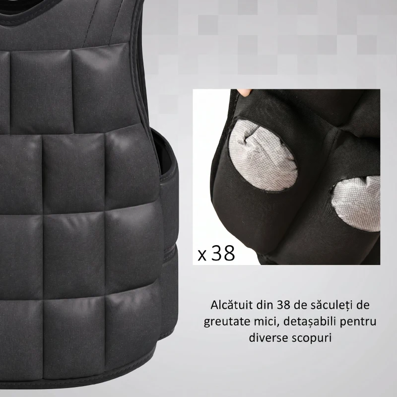 HOMCOM Vestă cu Greutăți 10 Kg, Unisex, 38 Greutăți Individuale, Căptușeală, Închidere Velcro, Negru