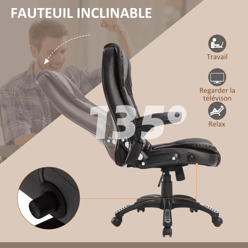 HOMCOM Fauteuil de bureau massant et chauffant électrique fauteuil bureau ergonomique revêtement synthétique brun