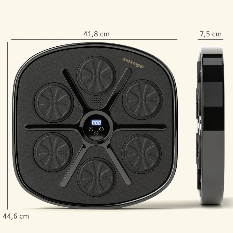 SPORTNOW Muziek Boks Machine, Ritmisch Boksapparaat, 9 Modi, Bluetooth, LED-Lichten, met Bokshandschoenen, Zwart