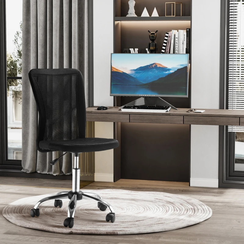 Vinsetto Silla de Escritorio Giratoria sin Brazos Silla de Malla con Altura Ajustable Carga 100 kg 43x58x90-100 cm Negro
