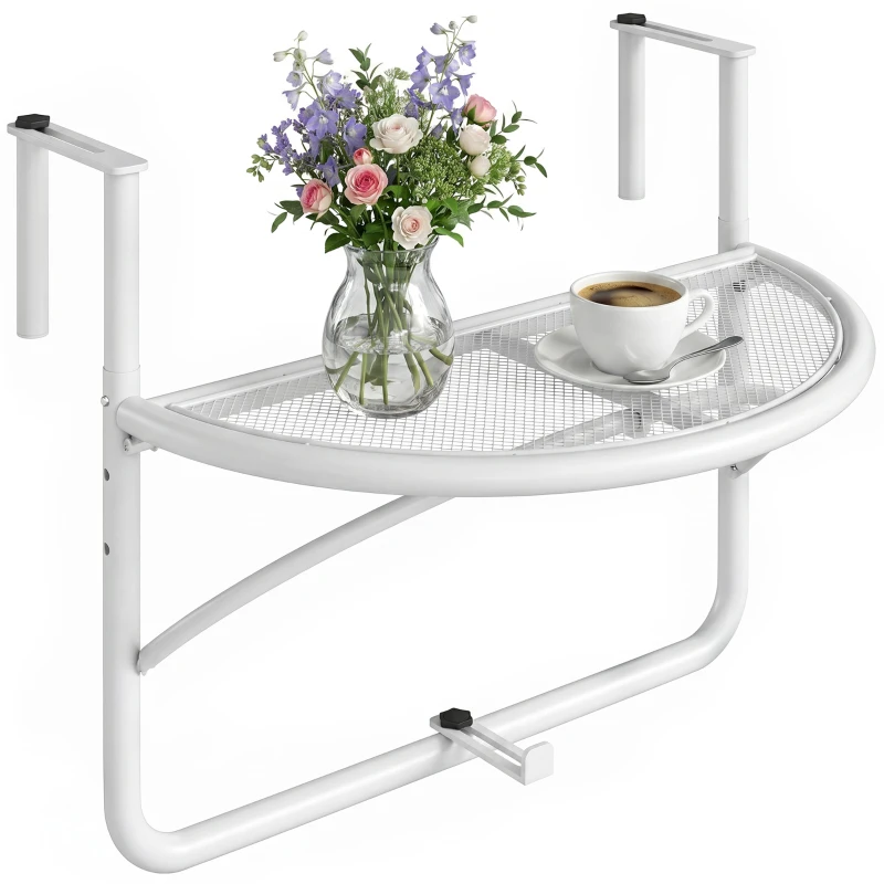 Outsunny Balkon hangtafel hangtafel in hoogte verstelbaar halfrond Ø30 cm terras metaal