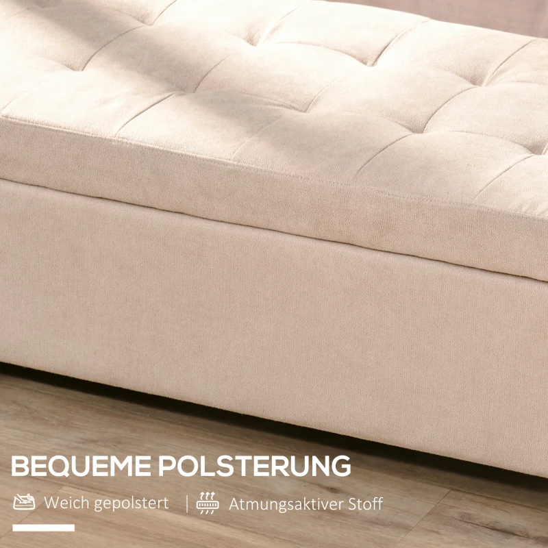 HOMCOM Gestoffeerde Bank met Opbergruimte, Knopenstiksels, tot 120 kg, 125 x 49 x 41,5 cm, Beige(m-6)