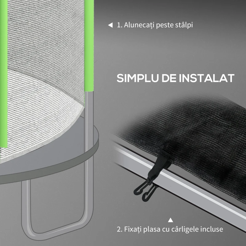 SPORTNOW Plasă de protecție pentru trambulină cu 6 stâlpi și intrare cu fermoar, din PE, Ø305x180 cm, negru și verde