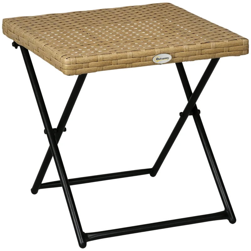 Outsunny Klapbare Polyrotan Balkontafel, Stalen Frame, Onderhoudsvriendelijk, 40x40x40 cm, Natuurlijk