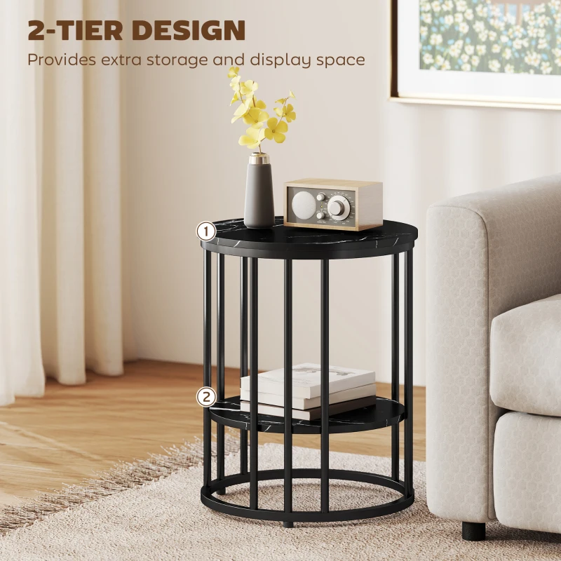 HOMCOM Set of Two Marble-Effect Coffee Tables - Black