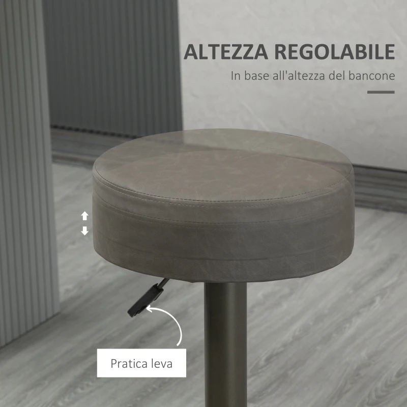HOMCOM Set 2 Sgabelli da Bar Girevoli con Poggiapiedi e Altezza Regolabile, 35x36x64-85cm, Grigio