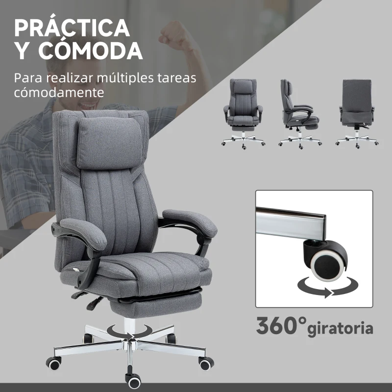 Vinsetto Silla de Oficina Reclinable y Giratoria  con 6 Puntos de Masaje Vibratorio con Mando de Control 65x61x108-118 cm Gris
