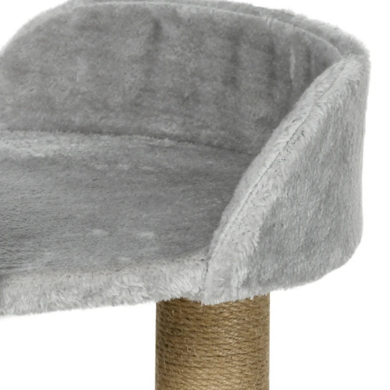 PawHut 42cm Indoor Cat Tree, with Toy Balls, Jute Scratching Post - Light Grey