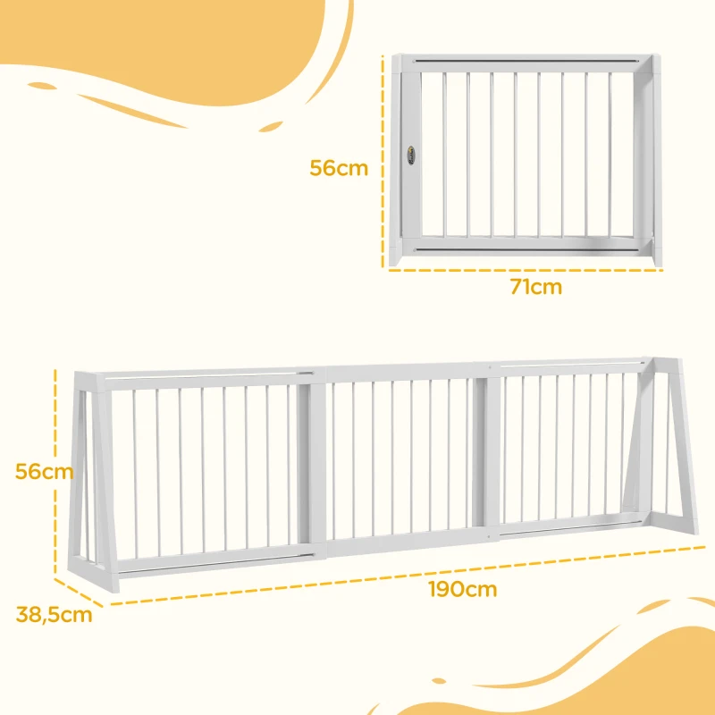 PawHut Hondenhek, Uitschuifbaar Vrijstaand Hek met 3 Panelen, 56 x 71-190 cm, Houten Hek voor Trap, Deuren, Keuken, Kleine Honden, Wit
