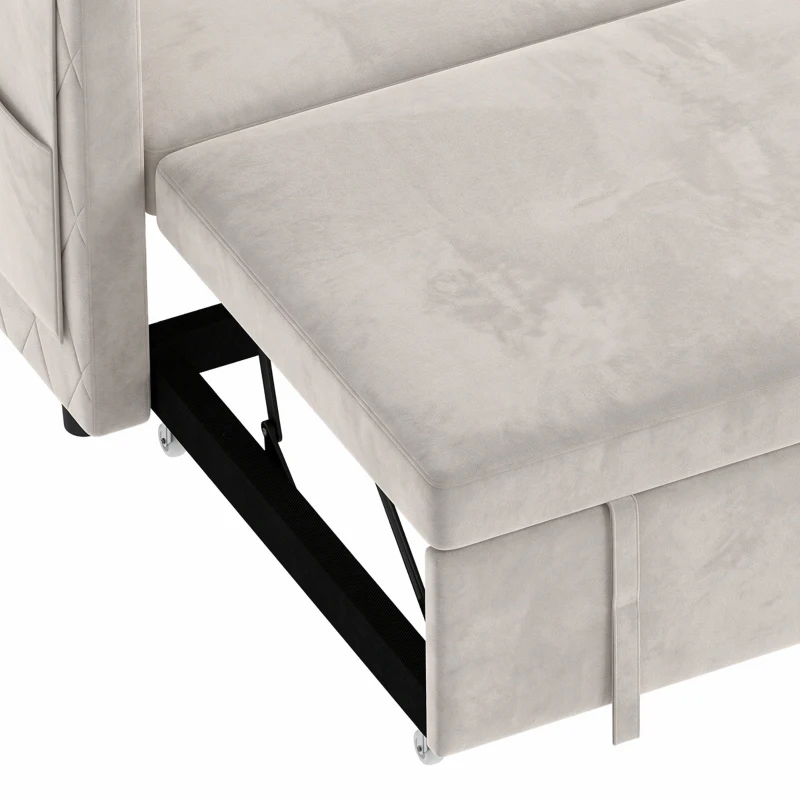 HOMCOM Sofá Cama 2 Plazas 3 en 1 de Terciopelo Holandés con Respaldo Ajustable y 2 Cojines Beige