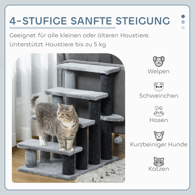 Pawhut huisdierentrap met bal 4-trede 60 x 40 x 64 cm