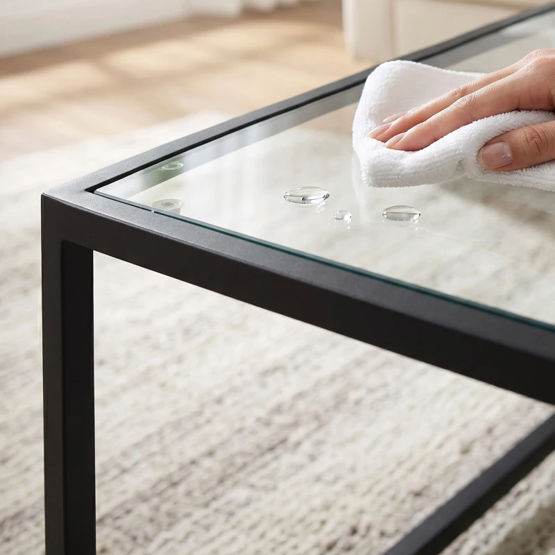 HOMCOM Salontafelset 2-delig Rond stapelbaar met gehard glazen blad en metalen frame, voor woonkamer Zwart